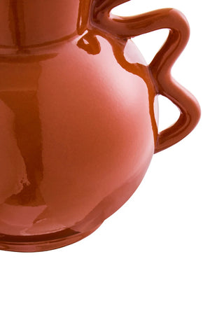Tova Burnt Orange Wide Vase with Abstract Handles, detail of the abstract handles.