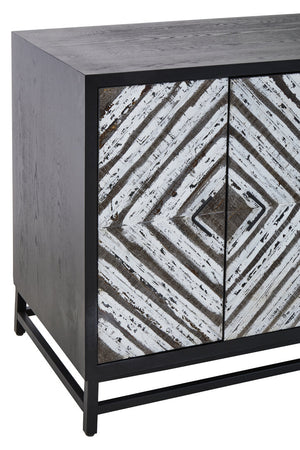 Nusa Black Rustic Chevron Four Door Sideboard