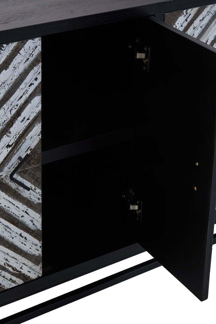 Nusa Black Rustic Chevron Four Door Sideboard