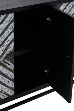 Nusa Black Rustic Chevron Four Door Sideboard