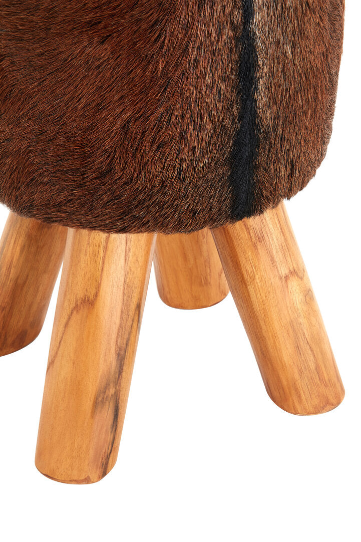 Tierra Brown Goat Hide Round Stool