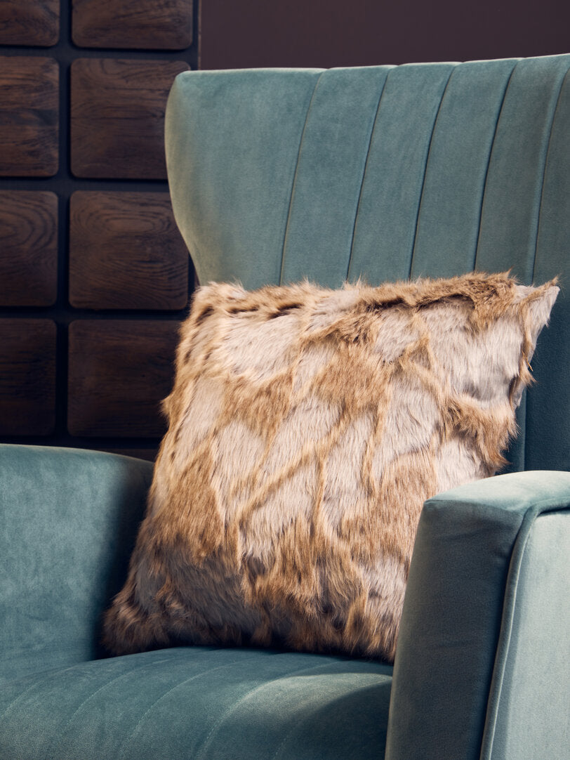 Nuvia Velura Grey And Natural Square Fur Cushion