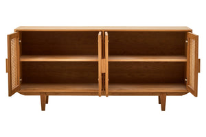 Arden Rattan & Oak 4 Door Wooden Sideboard
