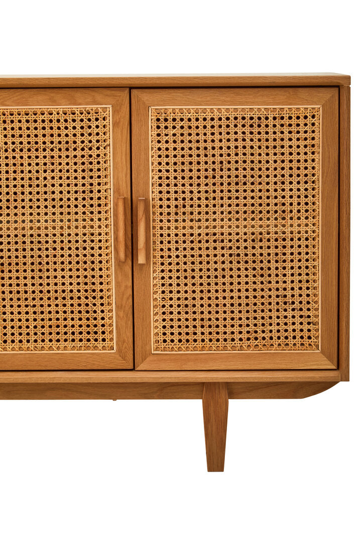 Arden Rattan & Oak 4 Door Wooden Sideboard