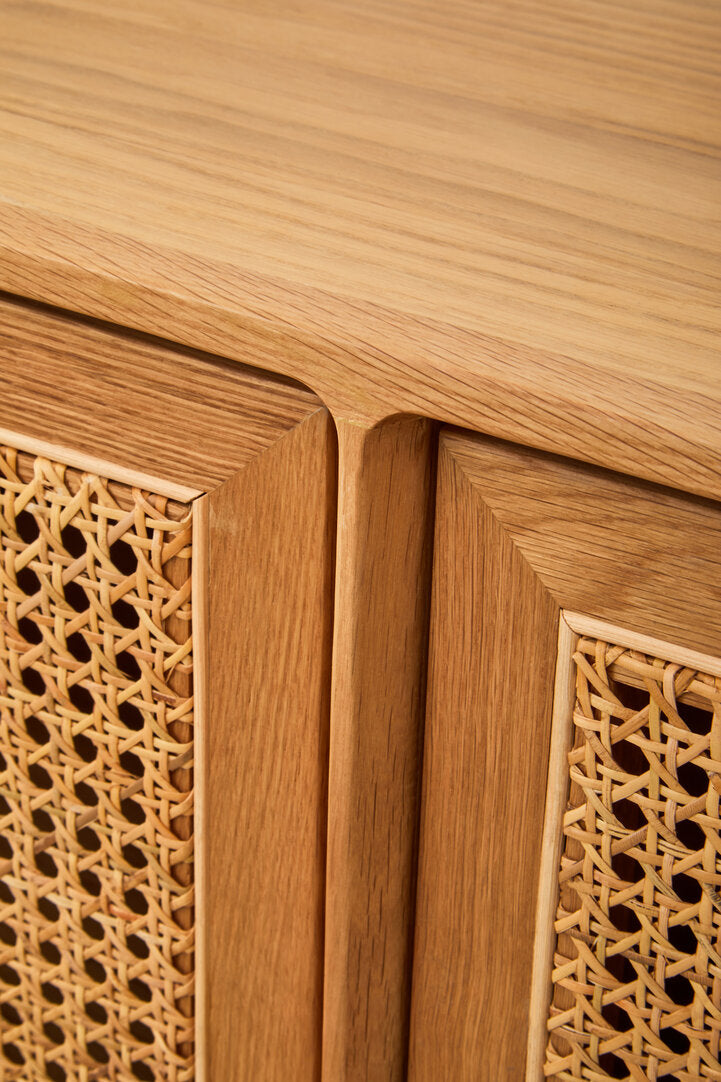 Arden Rattan & Oak 4 Door Wooden Sideboard