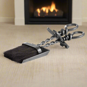 Silver Hearth Tidy Set With Hand Turned Loop Handle