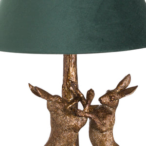 Boxing Hares Lamp With Green Velvet Shade