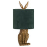 Antique Gold Hare Table Lamp with green velvet shade, quirky lighting