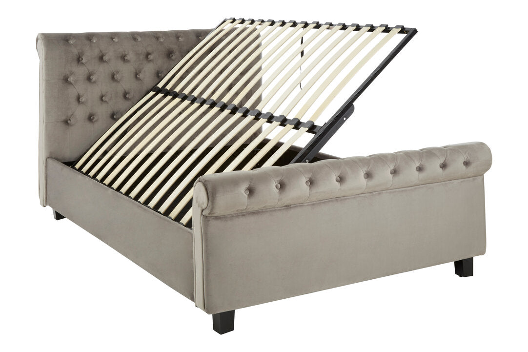 Rowan Grey Velvet Ottoman Storage Bed