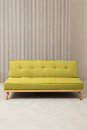 Lime green fabric sofa bed on a neutral background