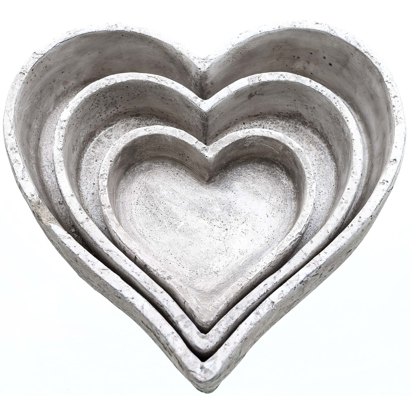Set Of Three Large Stone Heart Shaped Ceramic Dishes