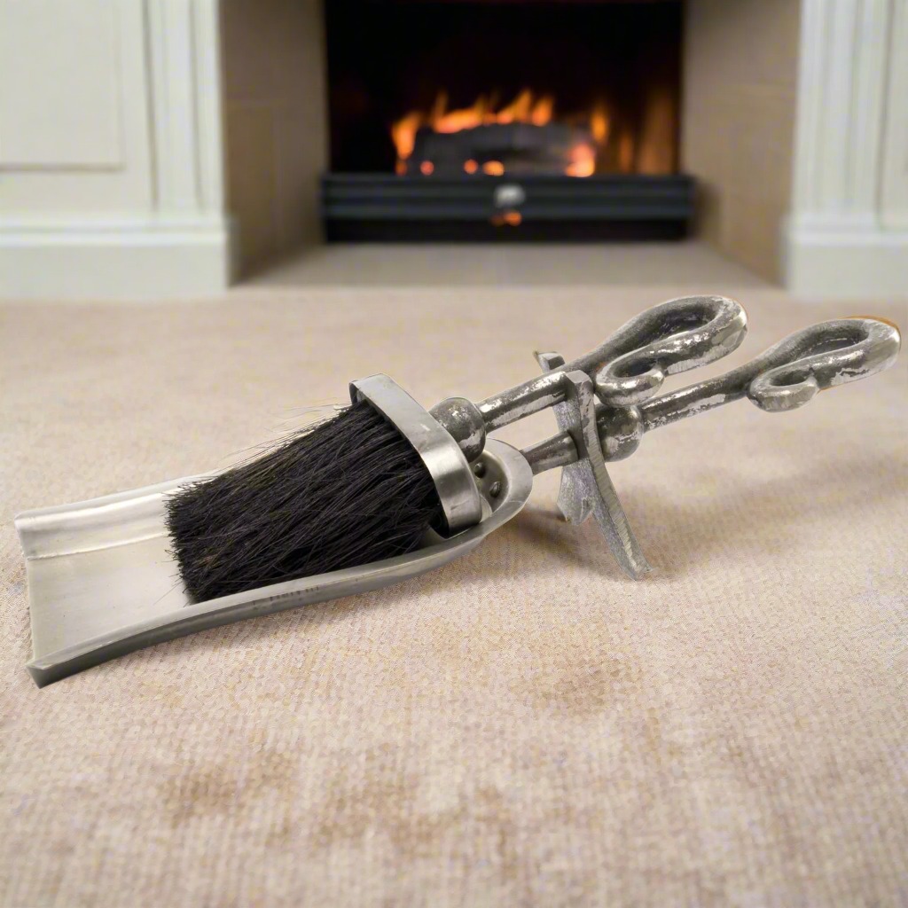 Antique Pewter Crook Handled Hearth Tidy