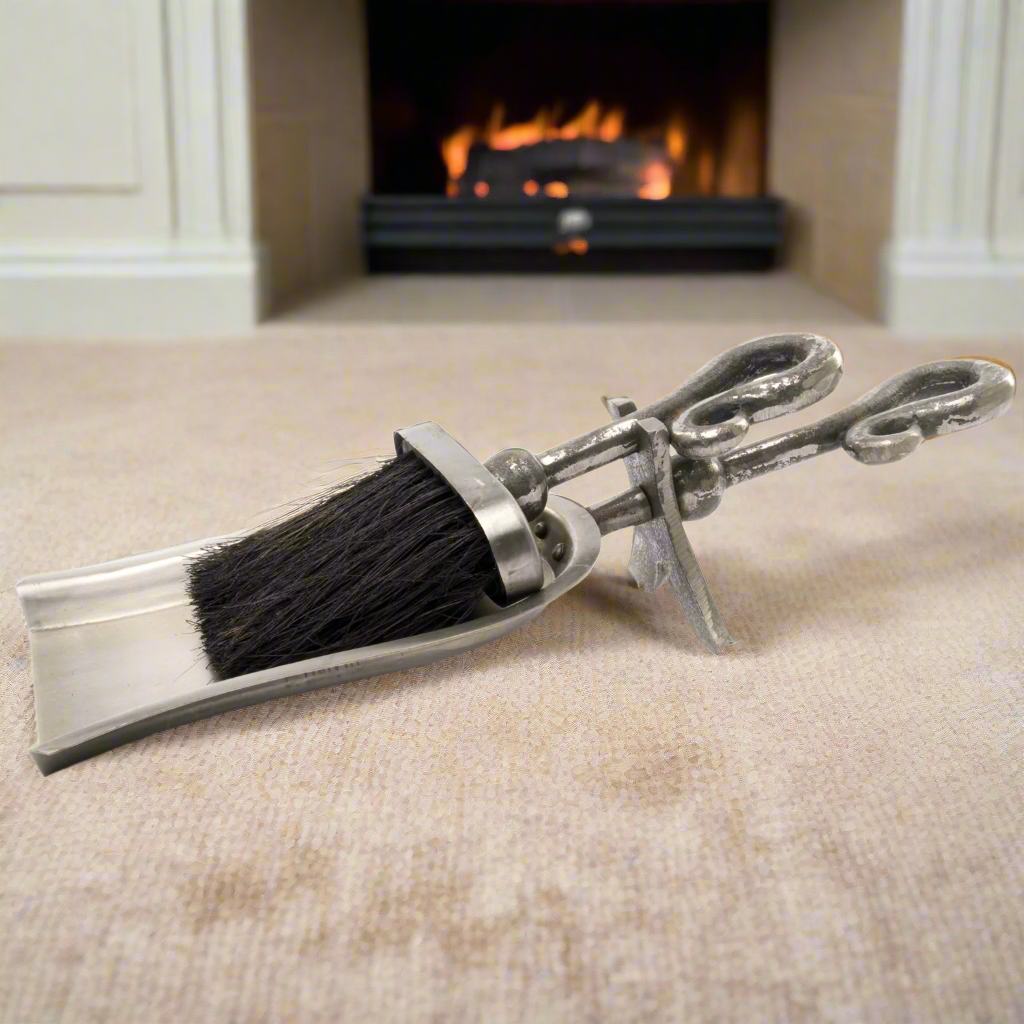 Crook Handled Antique Pewter Hearth Tidy Set