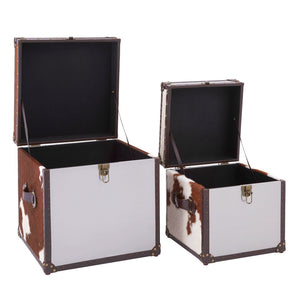 Westbury House Brown And White Cowhide Storage Trunk Set