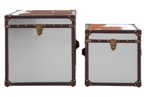 Westbury House Brown And White Cowhide Storage Trunk Set