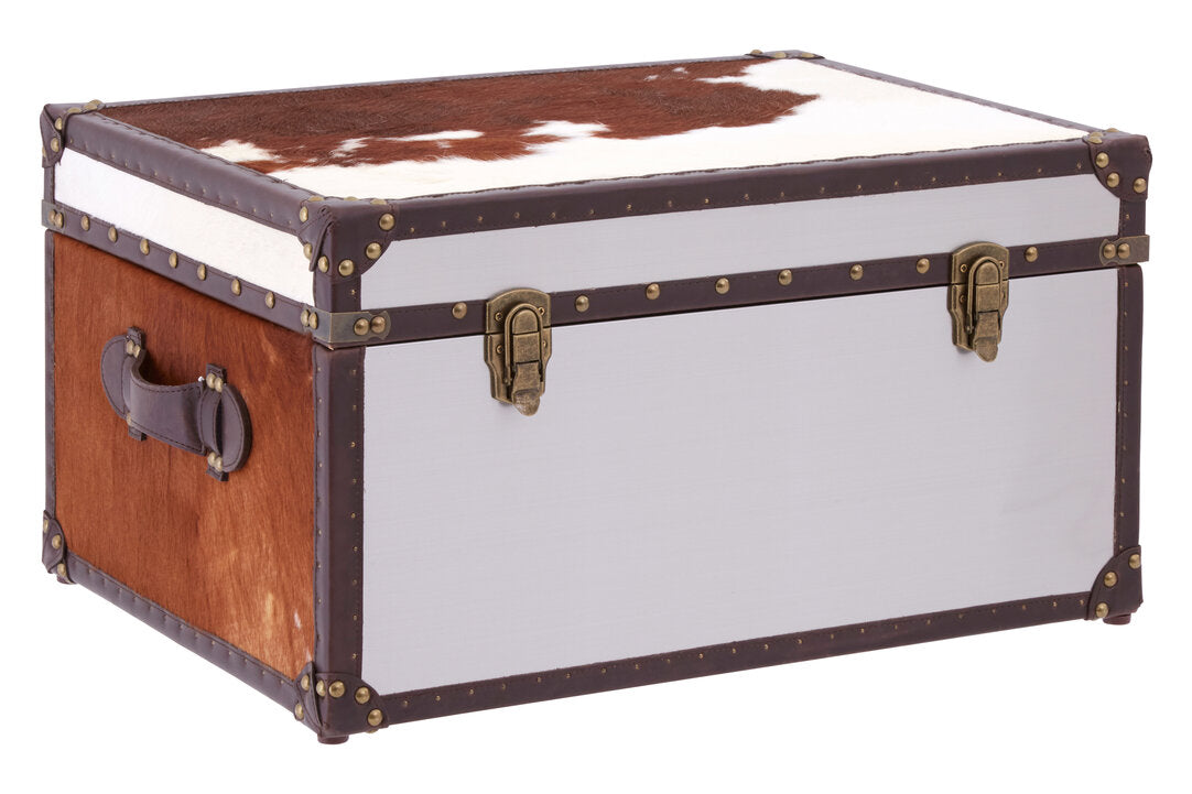 Westbury House Brown And White Cowhide Storage Trunk