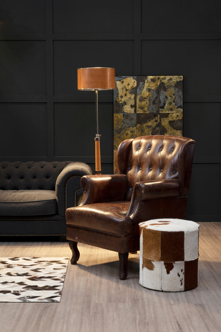 Westbury House Brown And White Cowhide Ottoman