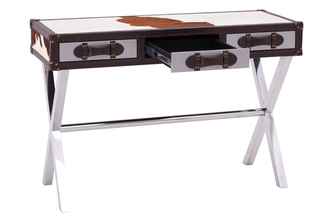Westbury House Cowhide And Stainless Steel Console Table