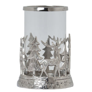 Silver Stag Scene Hurricane Lantern, woodland decor