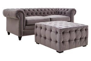 Esme Grey Velvet Button Tufted Ottoman