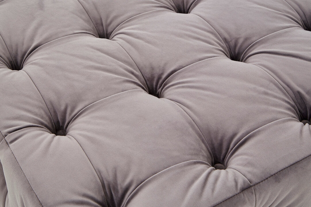 Esme Grey Velvet Button Tufted Ottoman