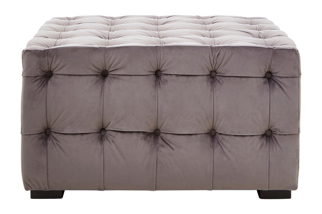 Esme Grey Velvet Button Tufted Ottoman