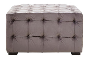 Esme Grey Velvet Button Tufted Ottoman