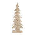 Carved Wood Christmas Tree, a small whitewashed carved wooden fir tree on a block base