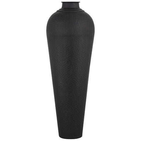 Large black textured vase on a white background