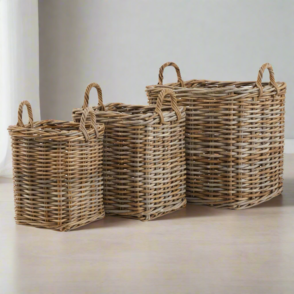 Set of 3 Kubu Rattan Square Storage Baskets