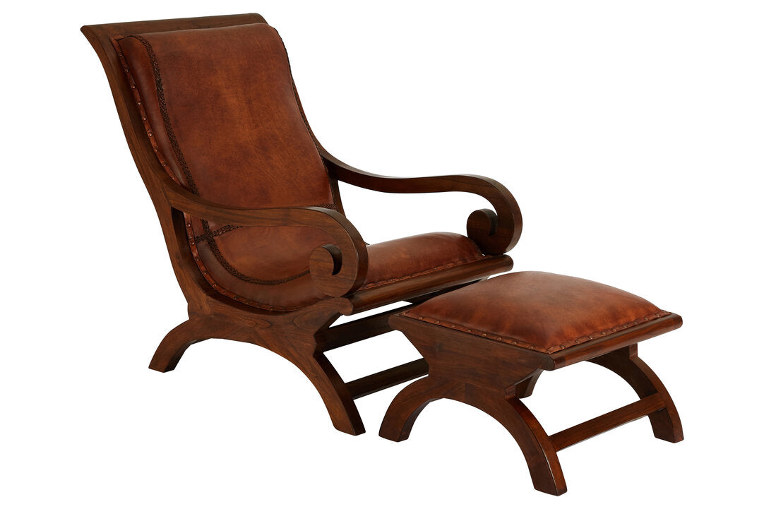 Tierra Brown Leather Chair With Footstool