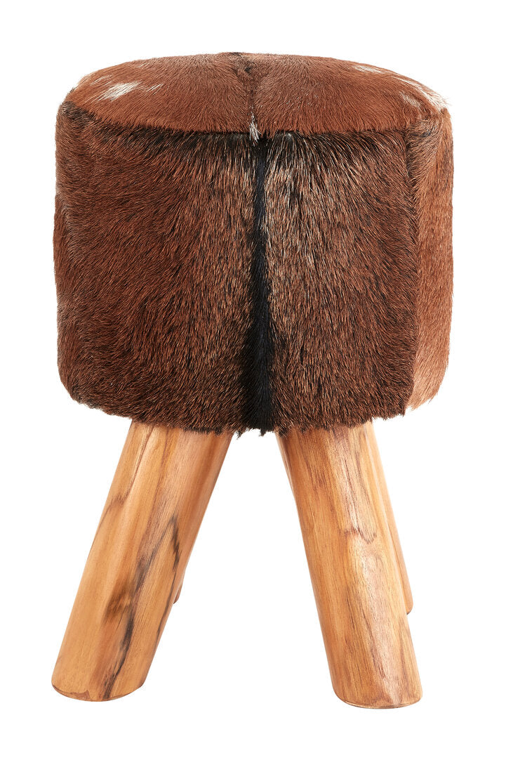 Tierra Brown Goat Hide Round Stool