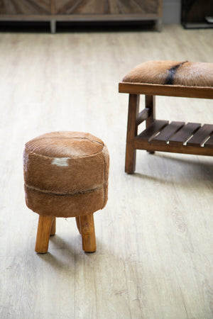 Tierra Brown Goat Hide Round Stool