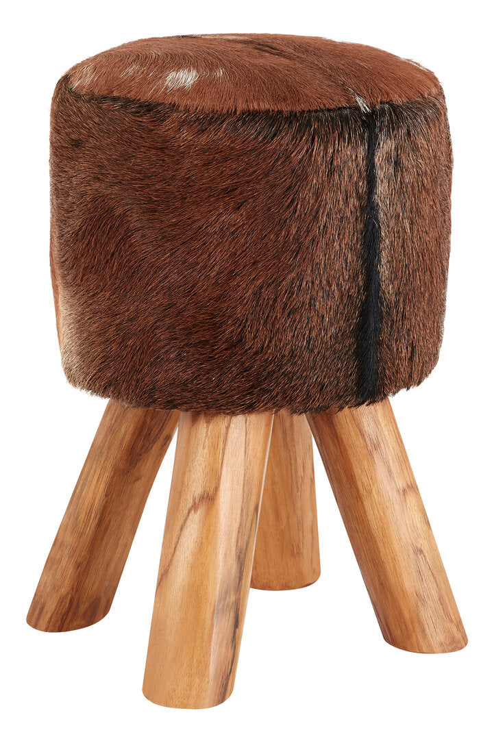 Tierra Brown Goat Hide Round Stool