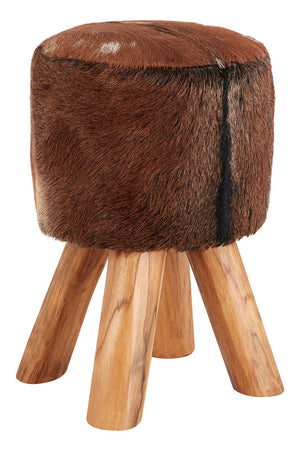 Tierra Brown Goat Hide Round Stool