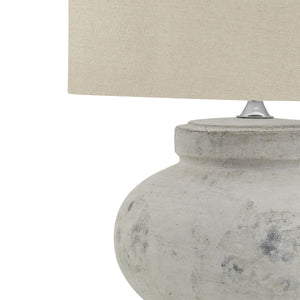 Darcy Antique White Squat Table Lamp With Linen Shade