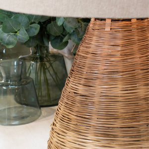 Conical Wicker Table Lamp With Linen Shade