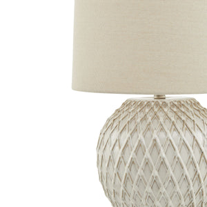 Lattice Ceramic Large Table Lamp With Linen Shade