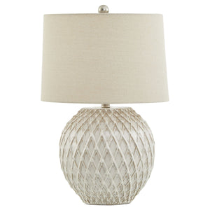 Lattice Ceramic Large Table Lamp With Linen Shade