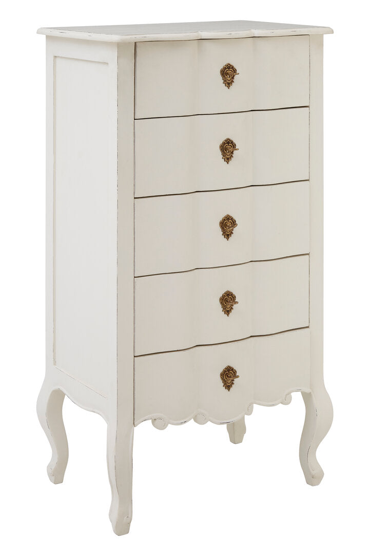 Vienne 5 Drawer White Chest