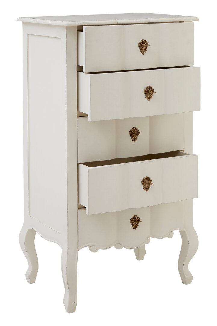 Vienne 5 Drawer White Chest
