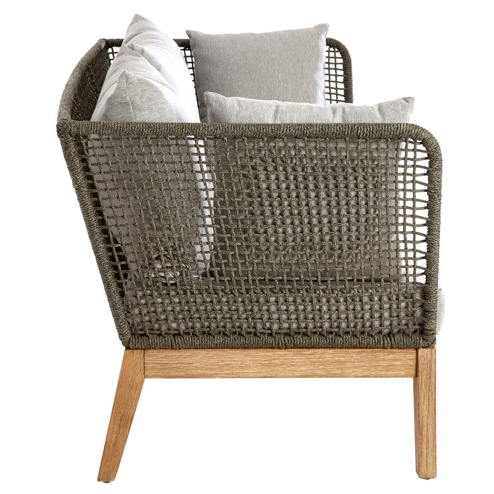 Kora Rope Kora 3 Seater Rope Woven Sofa with Grey Cushions – Green & Gable