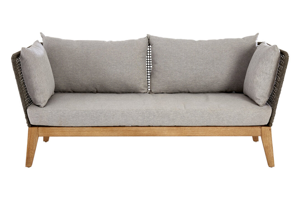 Kora Rope Kora 3 Seater Rope Woven Sofa with Grey Cushions – Green & Gable