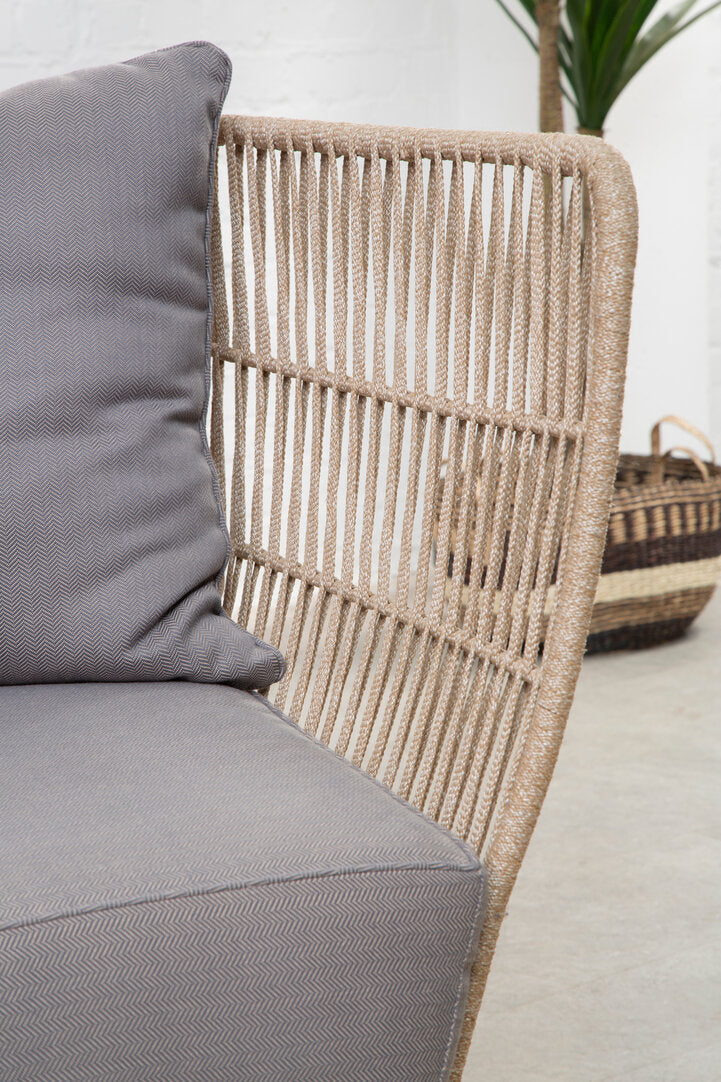 Kora Woven Rope 2 Seater Sofa with Grey Cushions