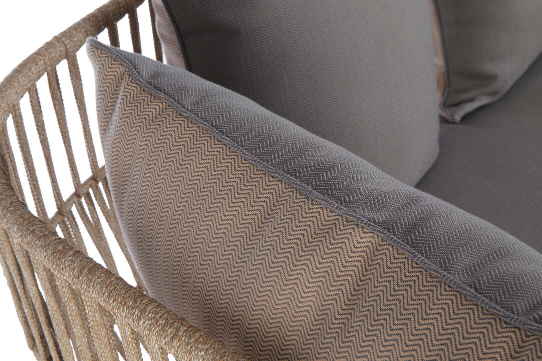 Kora Woven Rope 2 Seater Sofa with Grey Cushions