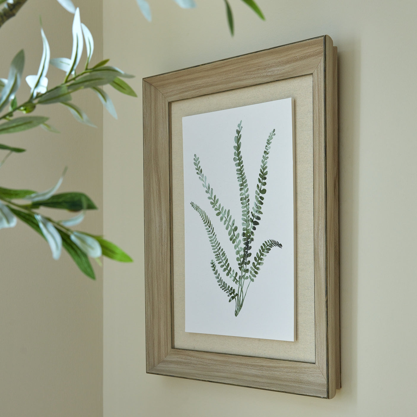 Watercolour Delicate Fern In Washed Wood Frame