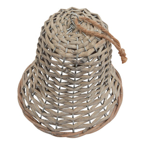 Top view of the wicker bell showing the weave and jute hanging loop