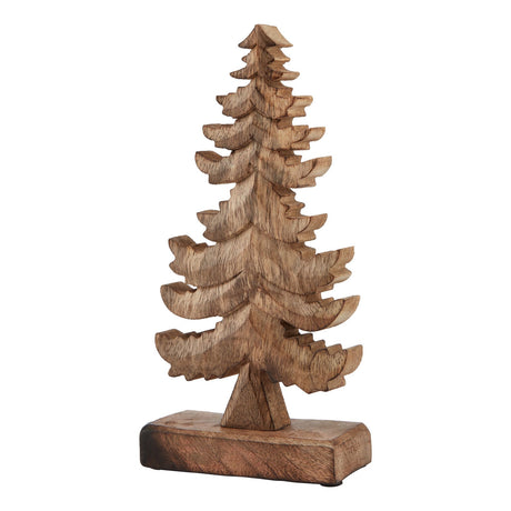 Natural Wooden Christmas Tree, a small hand-carved fir tree in natural wood on a rectangular base
