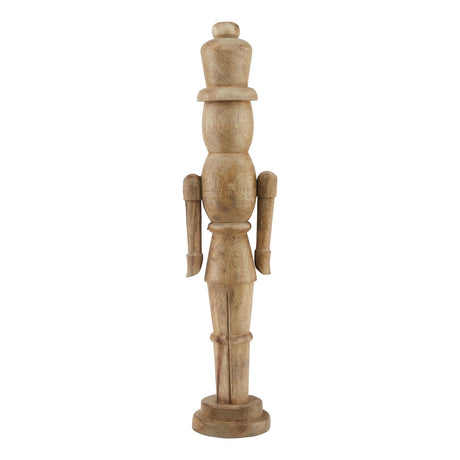 Natural Nutcracker Decoration, a small unpainted turned wooden nutcracker figure on a round base