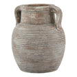 Decorative terracotta vase with handles on a white background